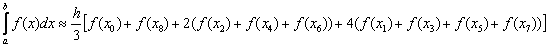 Формула Симпсона для восьми отрезков разбиения 2n=8